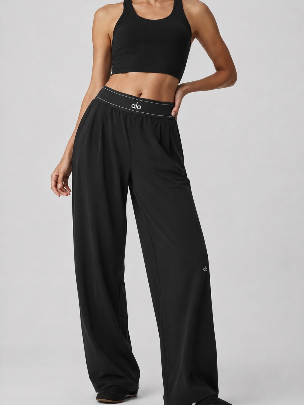ALO Yoga Black High-Rise Wide Leg Pants